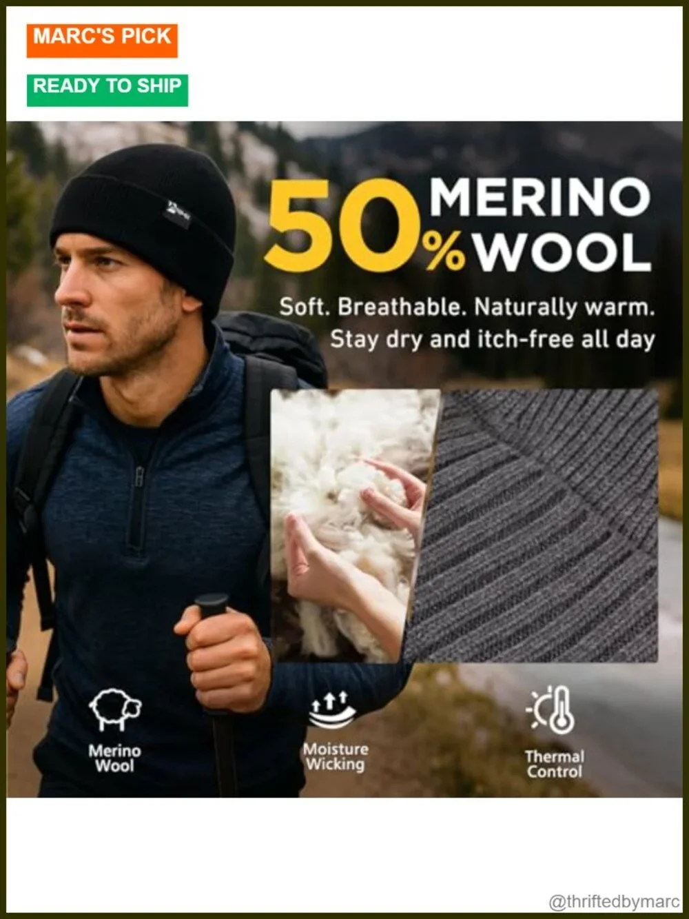 DryKnit Waterproof Merino Wool Fleece Lined Beanie Skullies Cold Weather Winter